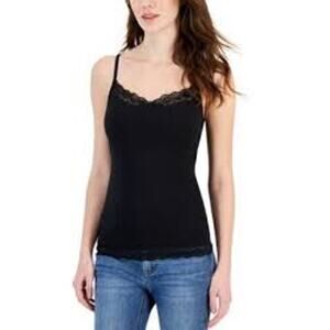 ANN TAYLOR Lace Trim Cami Top in Black Adjustable Straps Tank Camisole Medium M
